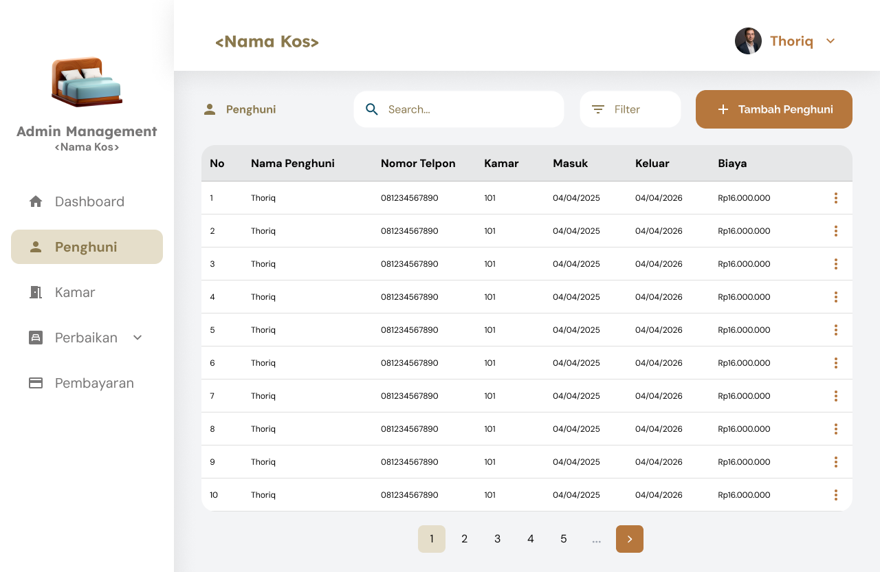 Kost Management System screenshot 2